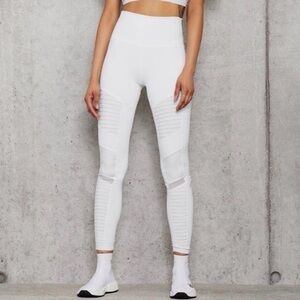 ALO Yoga White Moto Ribbed Leggings